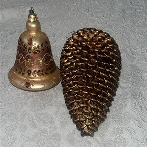 Festive Gold and Brown Ornament Duo